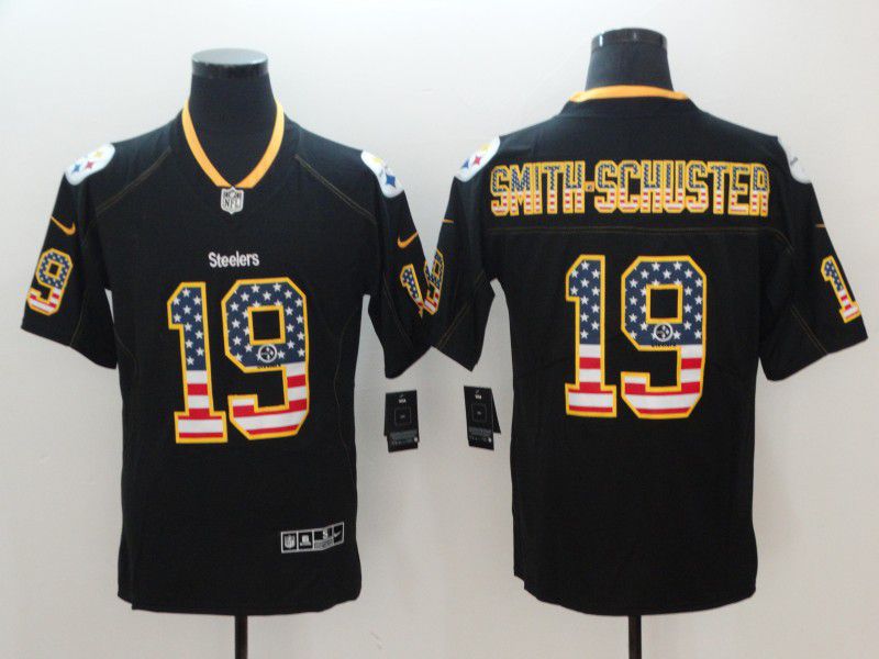 Men Pittsburgh Steelers 19 Smith-schuster Nike USA Flag Fashion Black Color Rush Limited NFL Jerseys